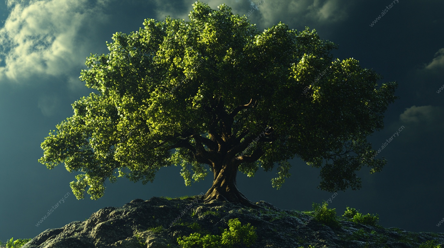 孤树屹立于山巅