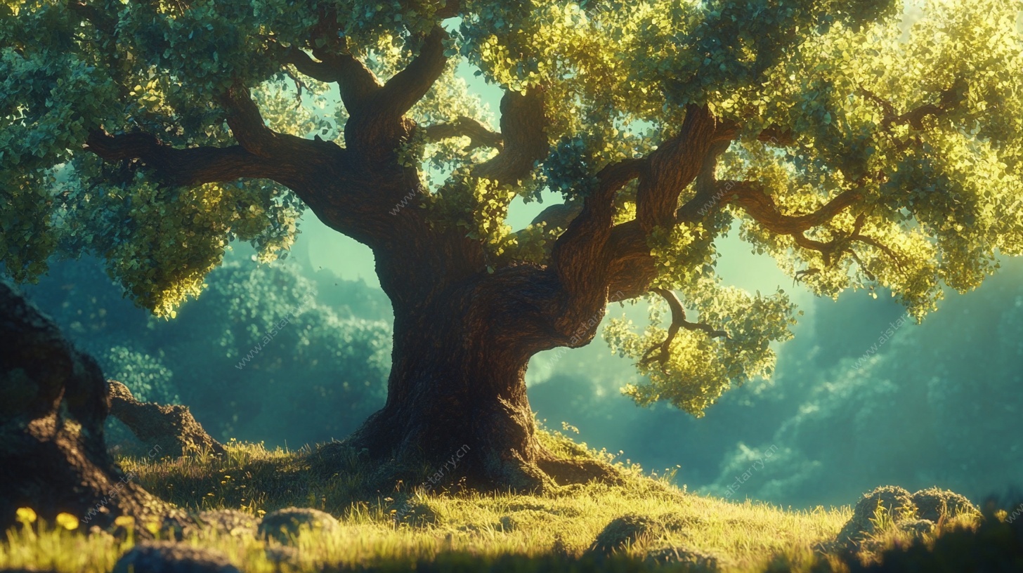 古老巨树的静谧光影世界