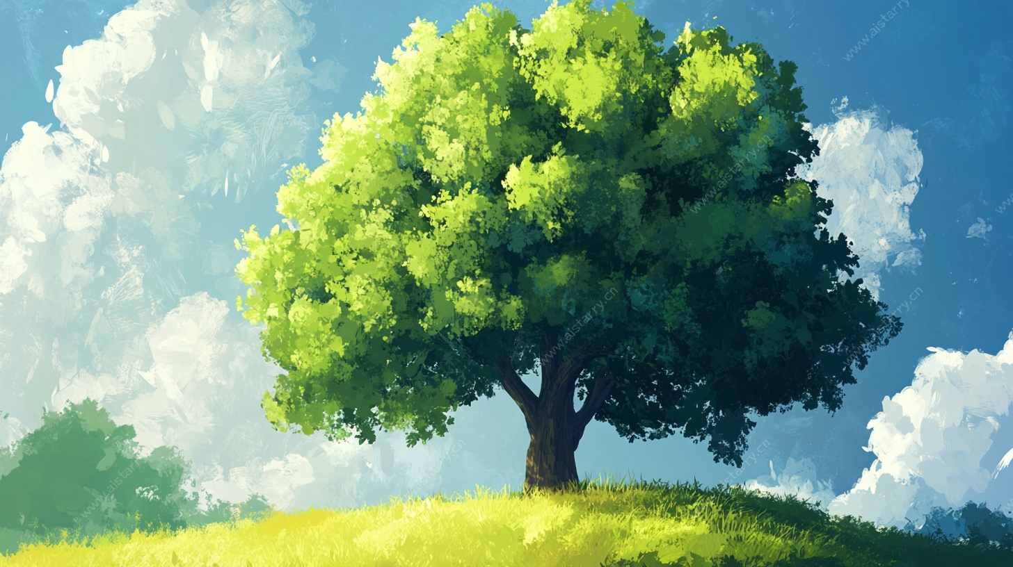 孤树映蓝天 绿野展生机