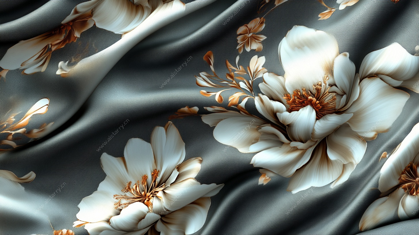 银底繁花丝绸面料图案