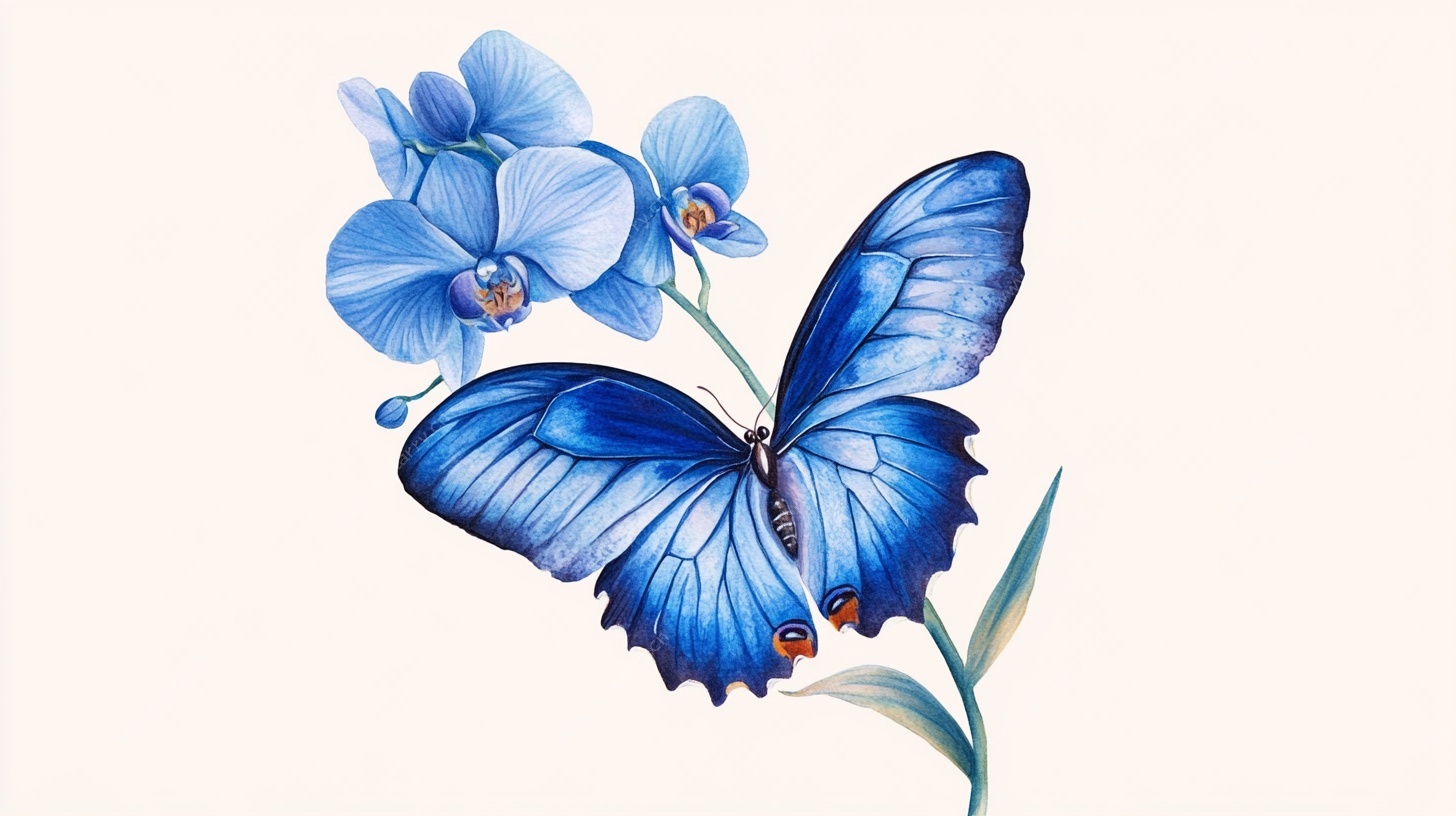 蓝蝶伴兰图