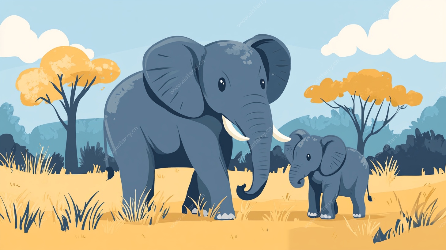 大象母子的草原温馨时刻