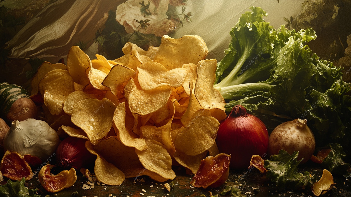 薯片与蔬菜的静物组合