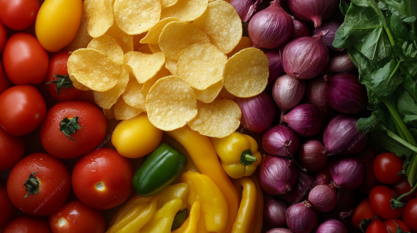 多彩蔬果与薯片的组合