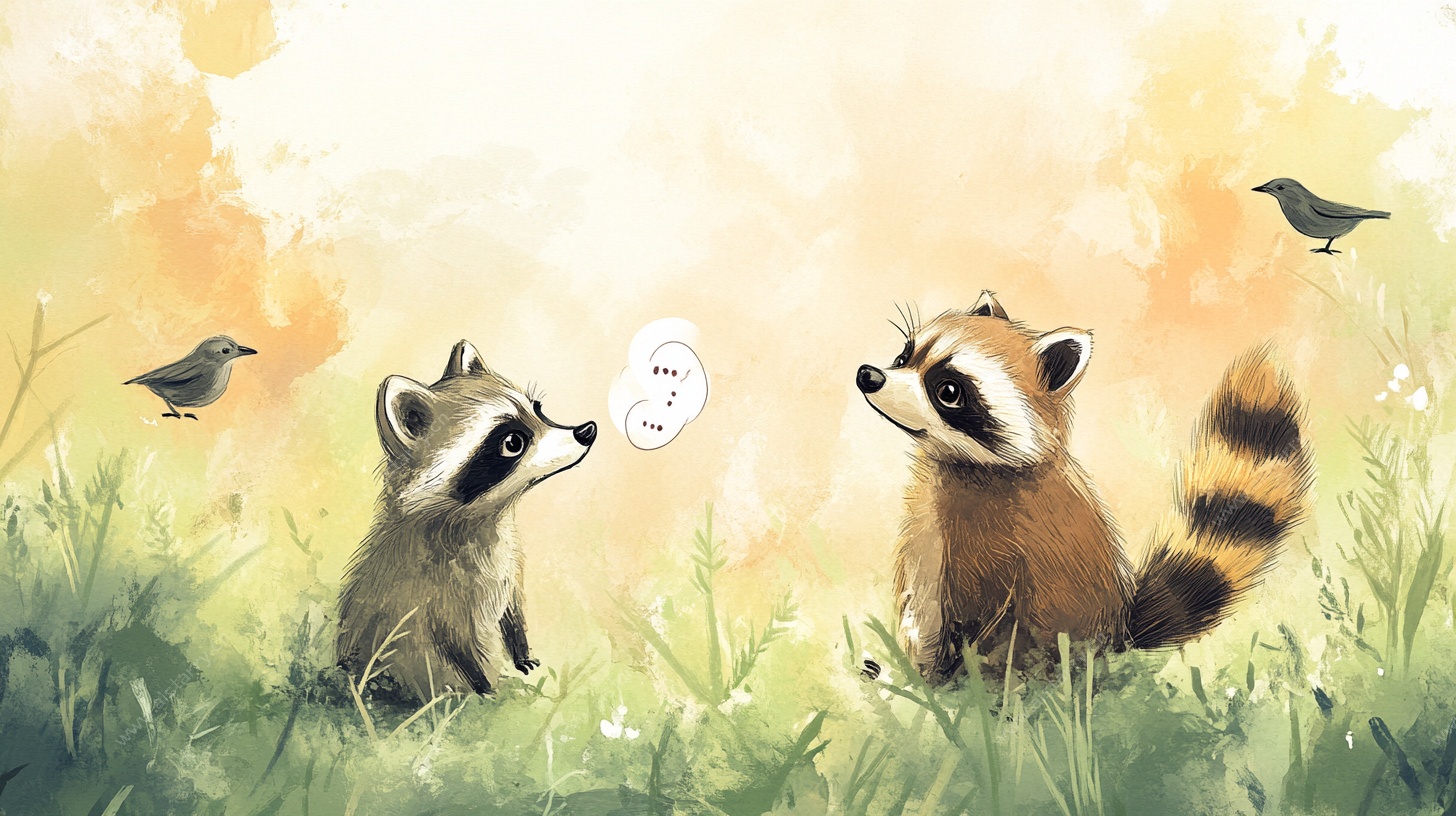 浣熊对话的温馨自然场景