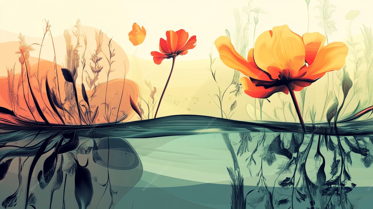 花卉倒影的梦幻插画世界