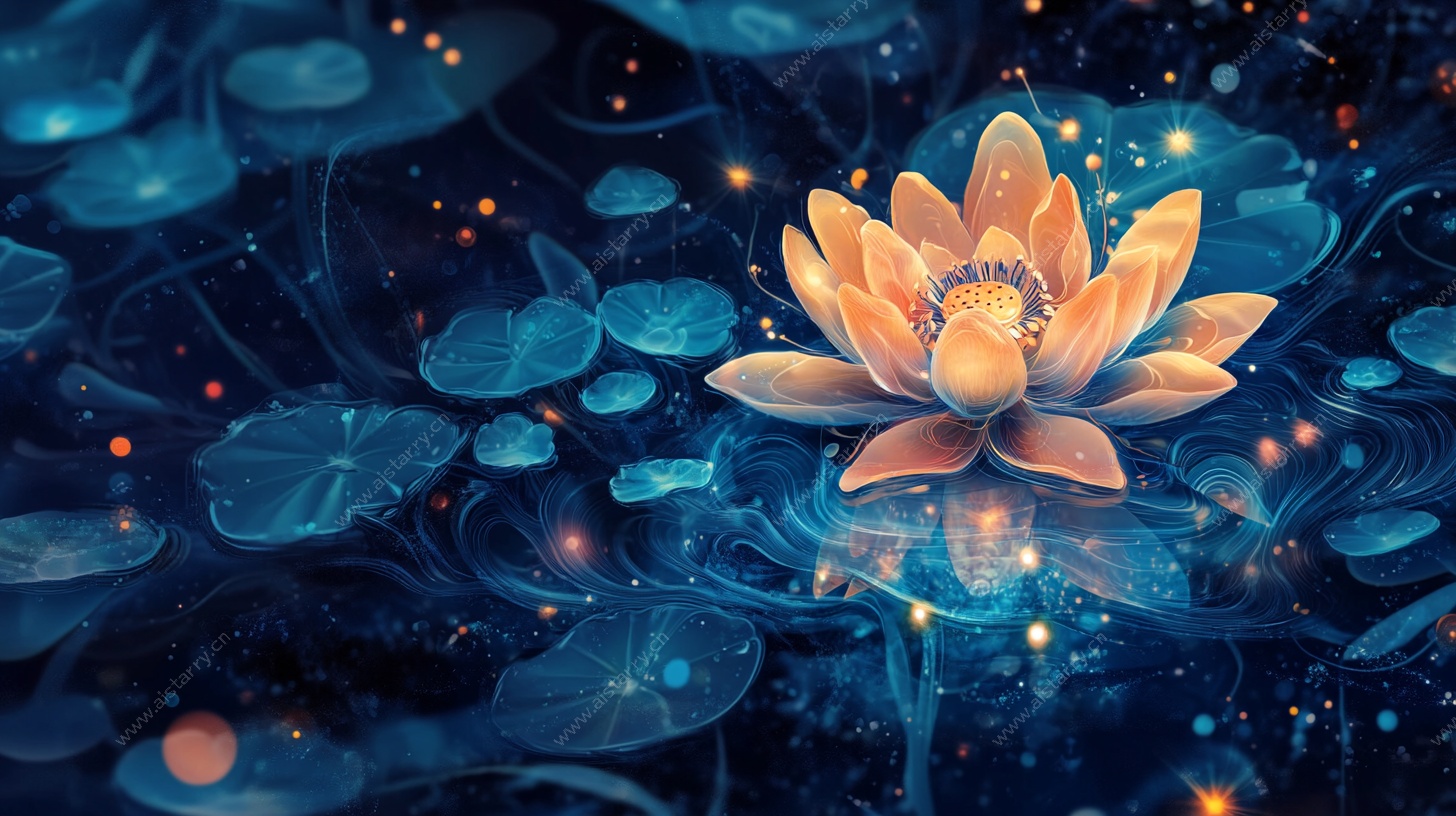 梦幻蓝调中的绽放莲花