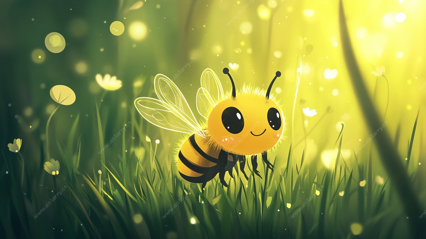 可爱蜜蜂在梦幻草地飞舞