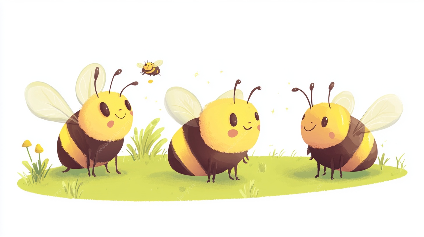 三只可爱小蜜蜂插画