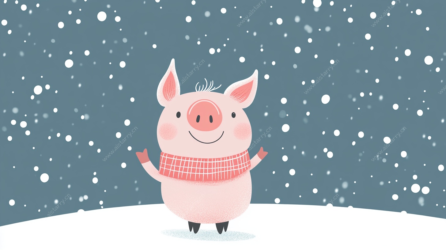 雪地中的欢乐小猪