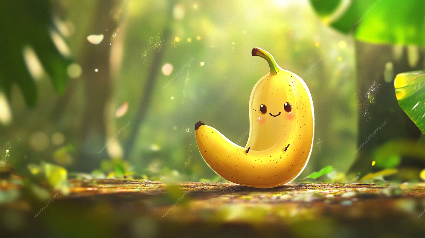 可爱香蕉在森林中卖萌