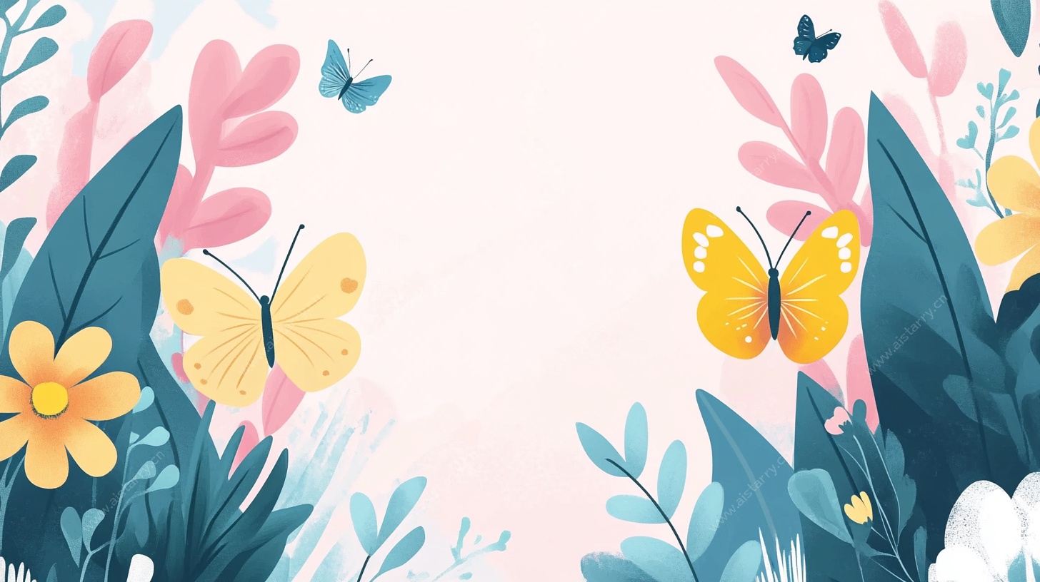 春日花卉蝴蝶插画背景