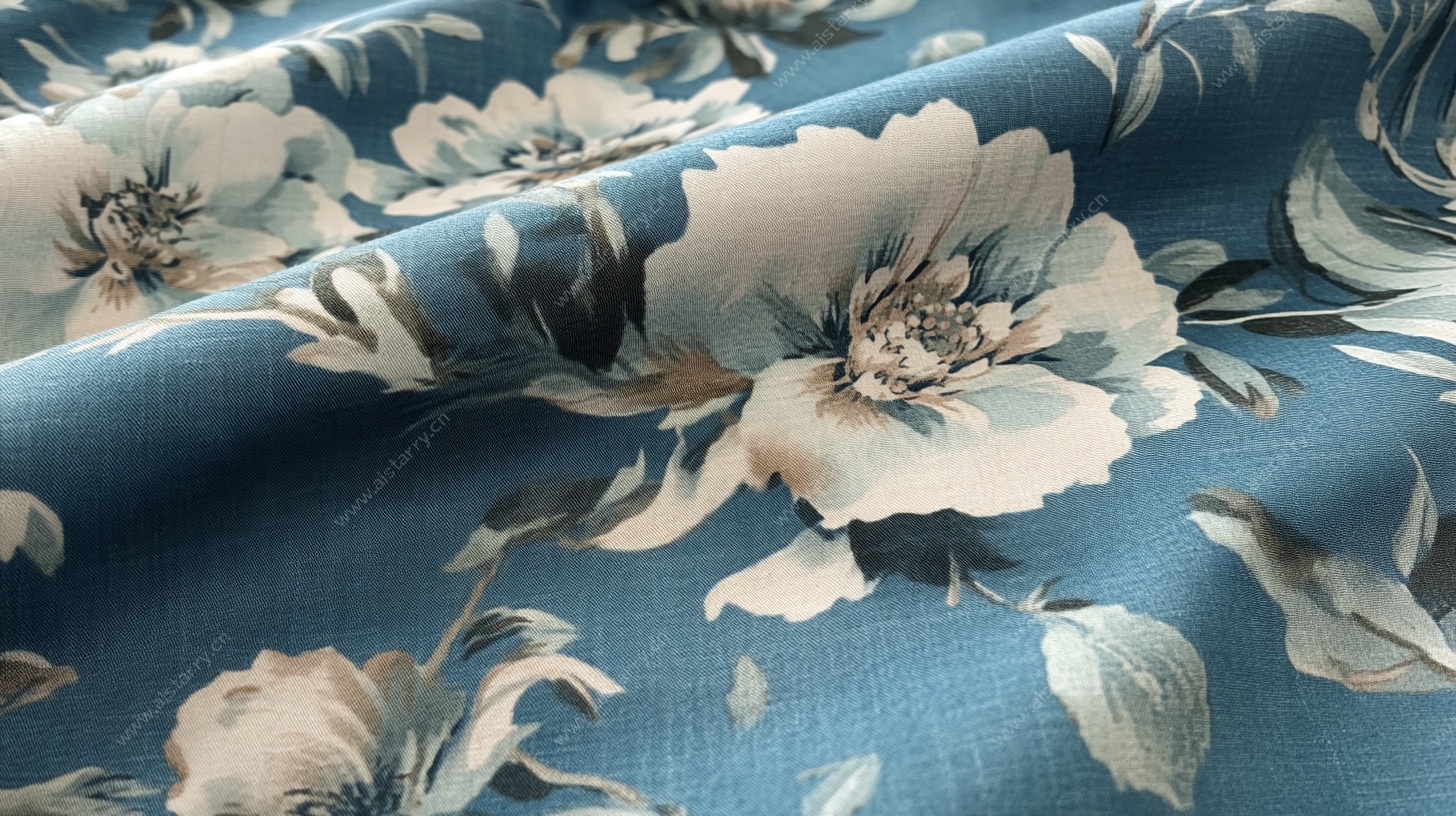 蓝底花卉印花布料