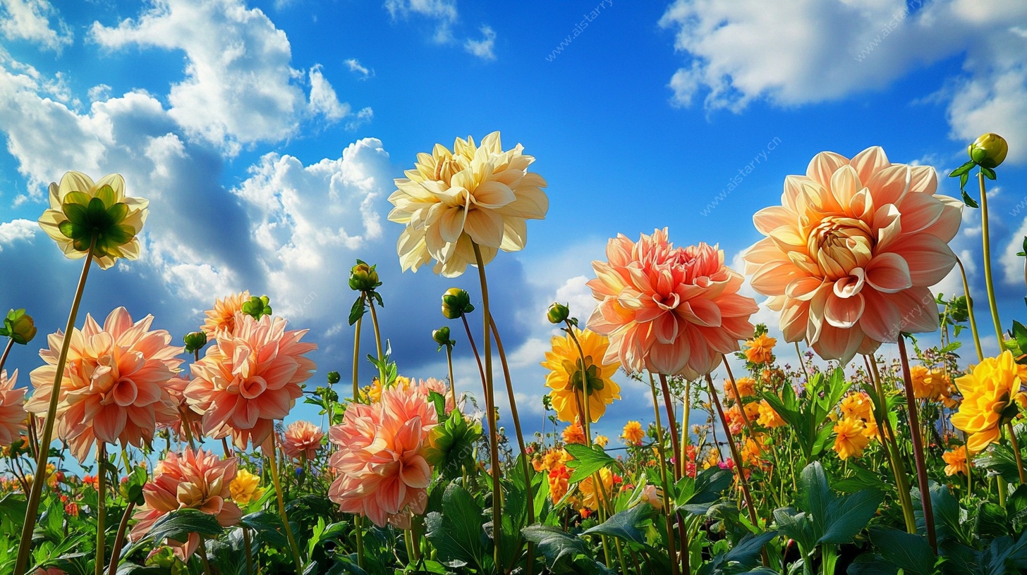 阳光下的绚丽大丽花