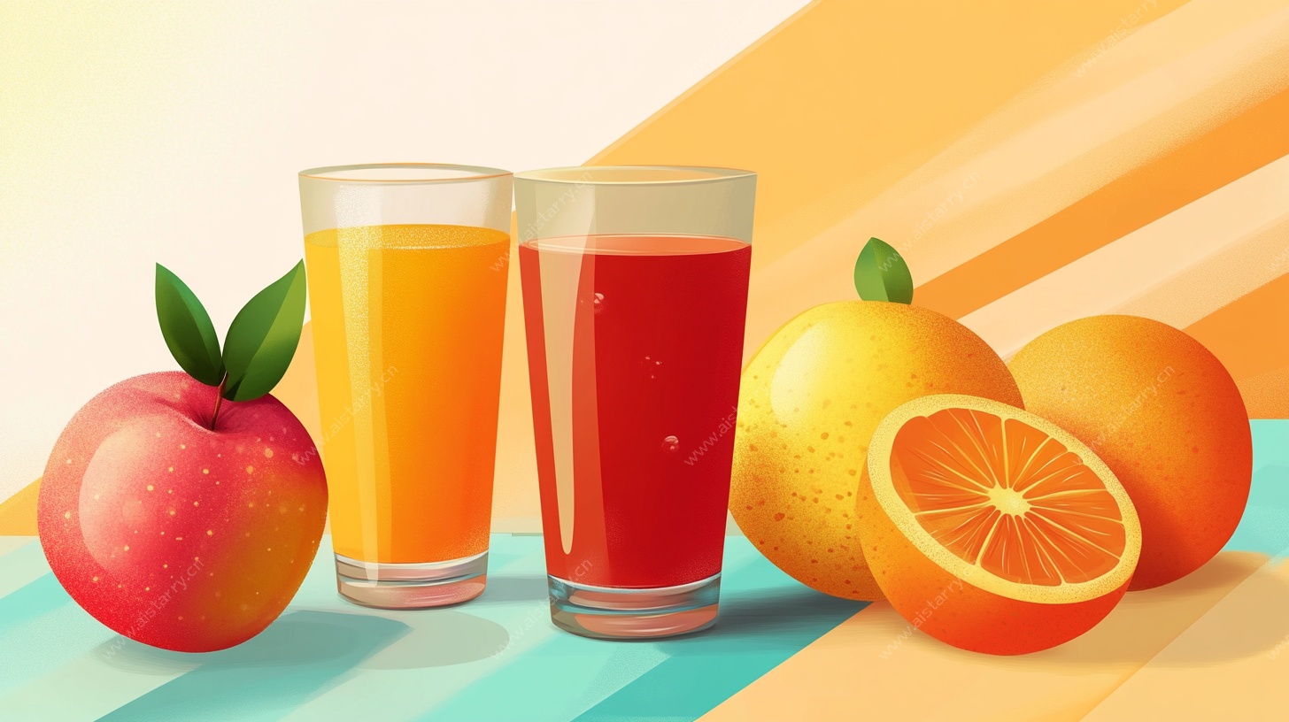 鲜榨果汁与水果插画