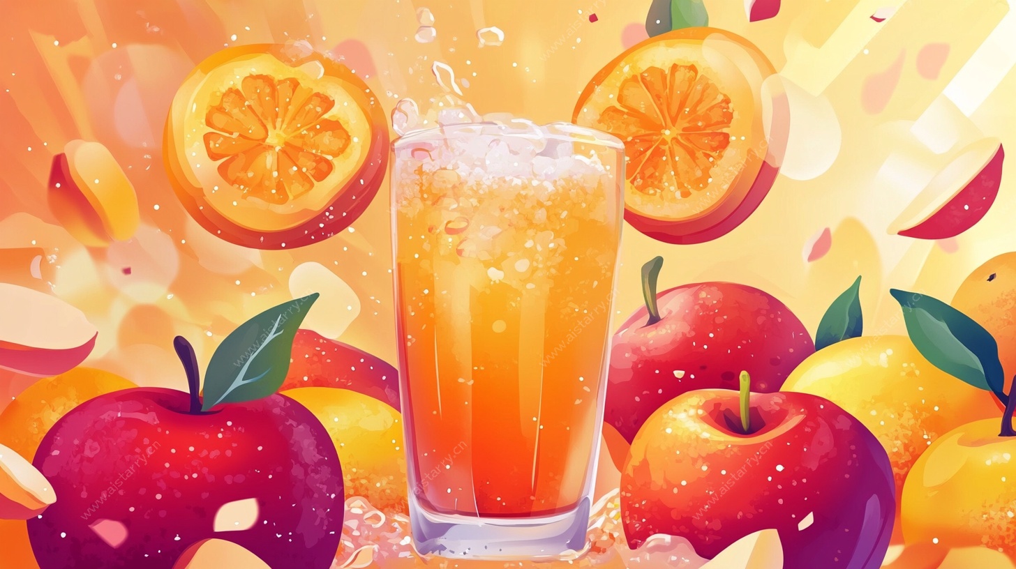 鲜果满溢的活力果汁插画