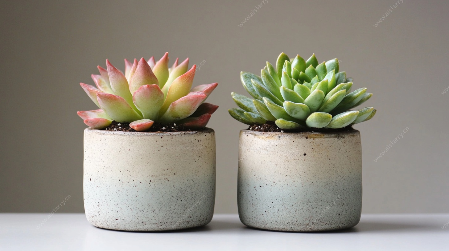 两盆多肉植物静物摆拍