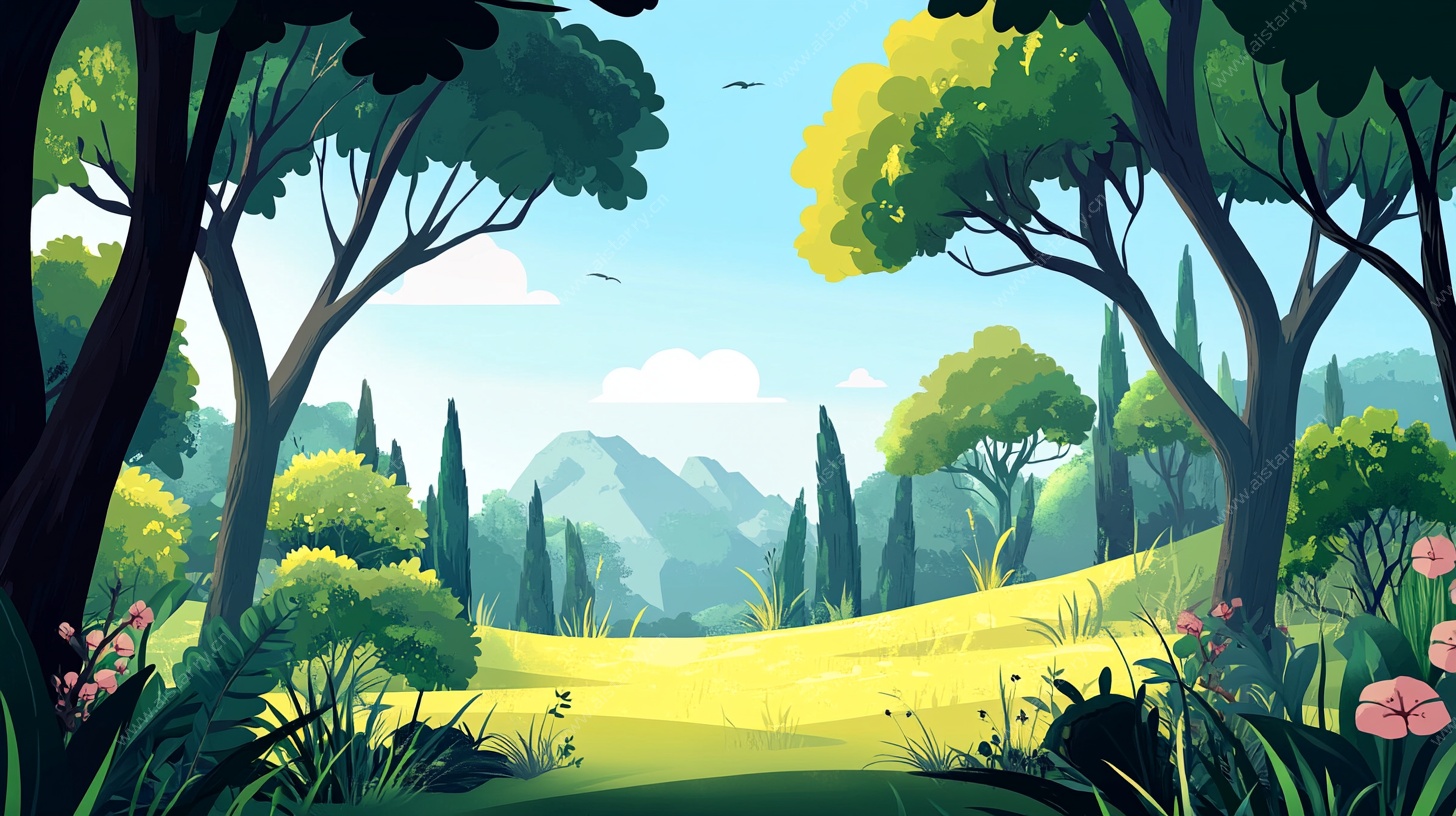 森林绿野梦幻风光插画