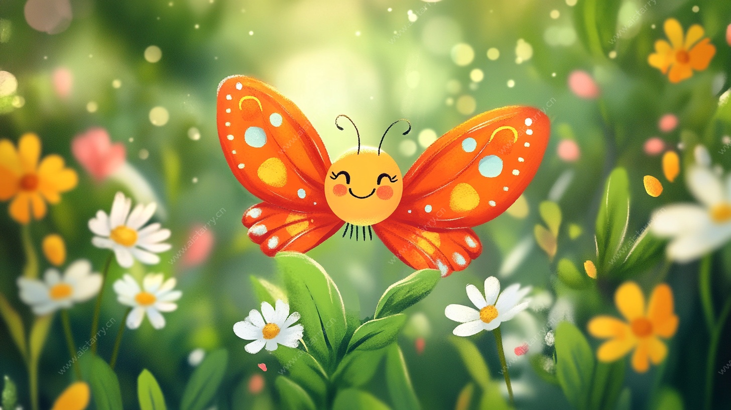 花丛中微笑的可爱蝴蝶