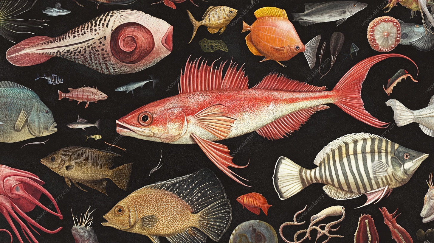 海洋鱼类缤纷插画集合