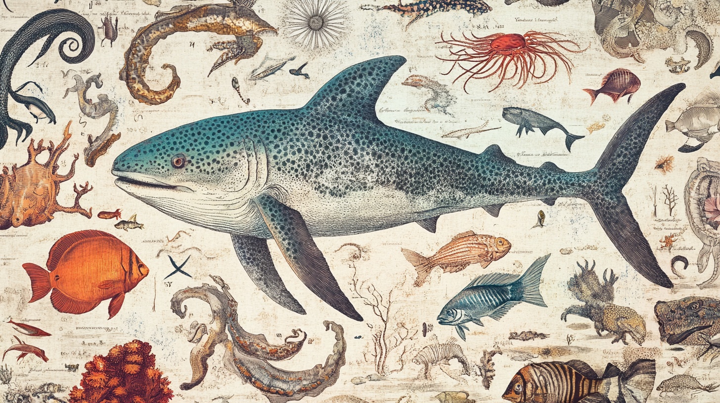 海洋生物插画 鲨鱼与伙伴