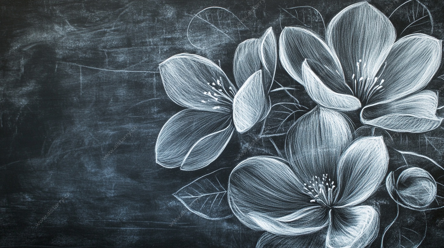 黑板上的手绘花卉图案
