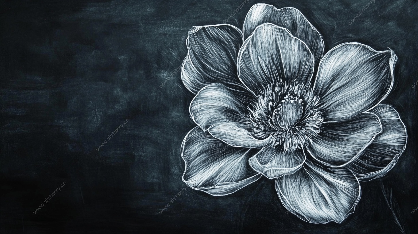 黑板上的素描花卉