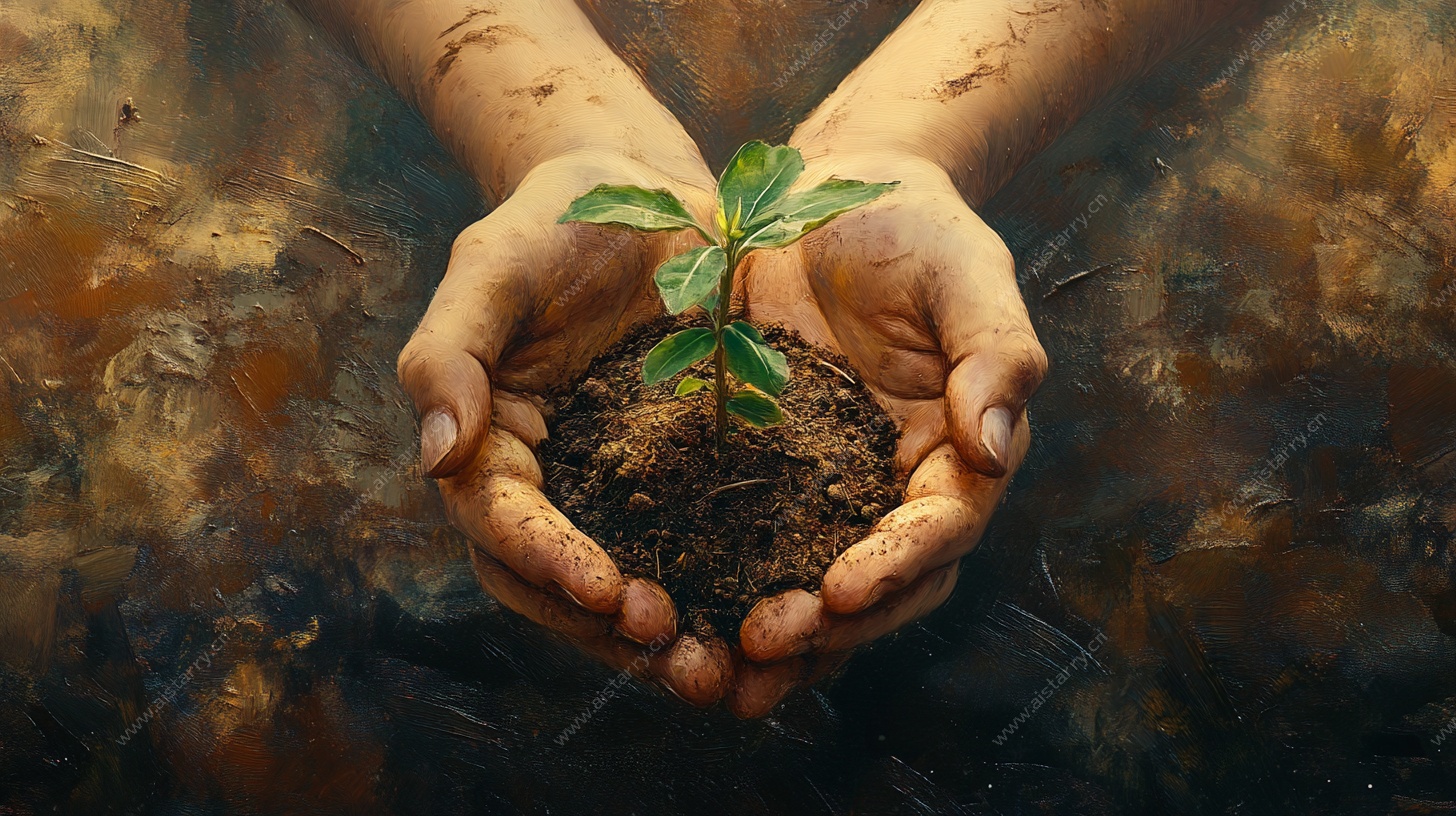 双手呵护幼苗成长