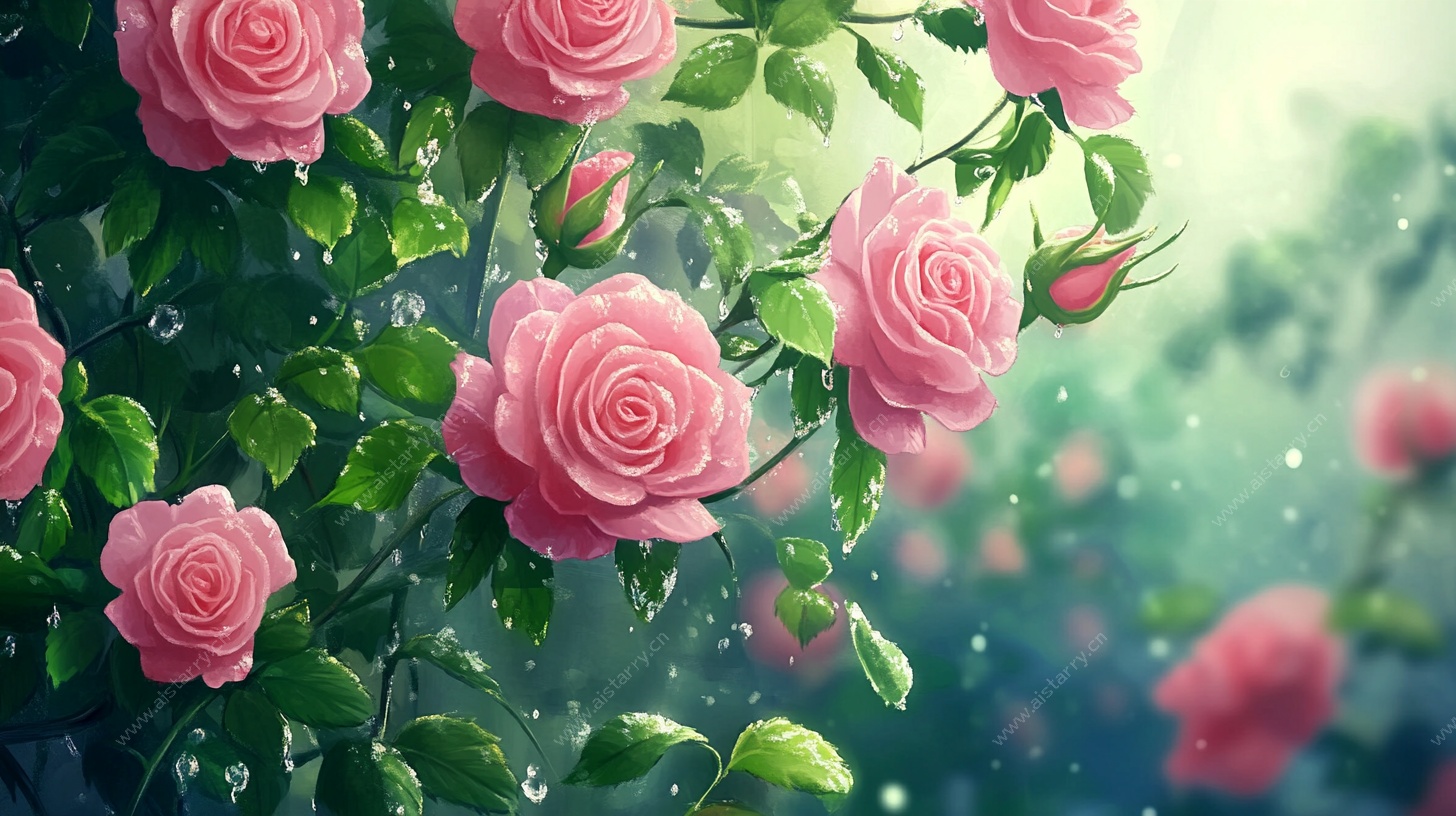 粉色玫瑰梦幻花景图