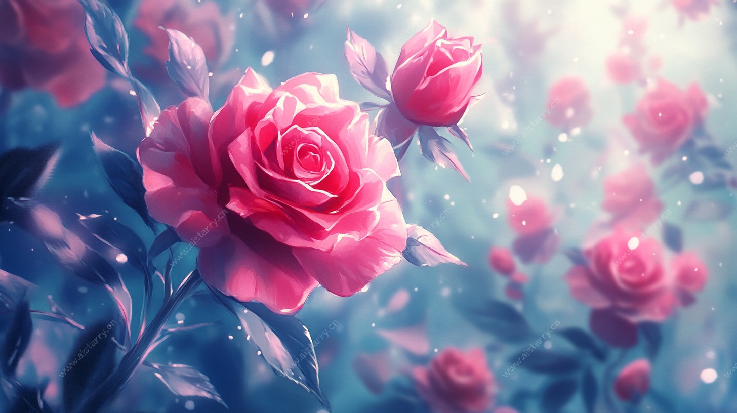 梦幻粉色玫瑰绽放画面