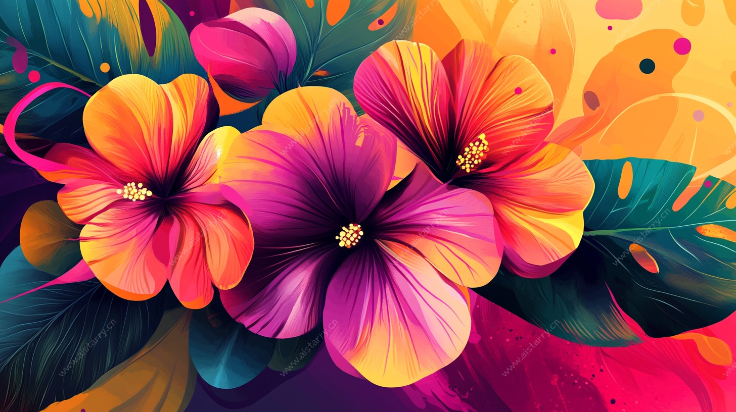 缤纷扶桑花插画