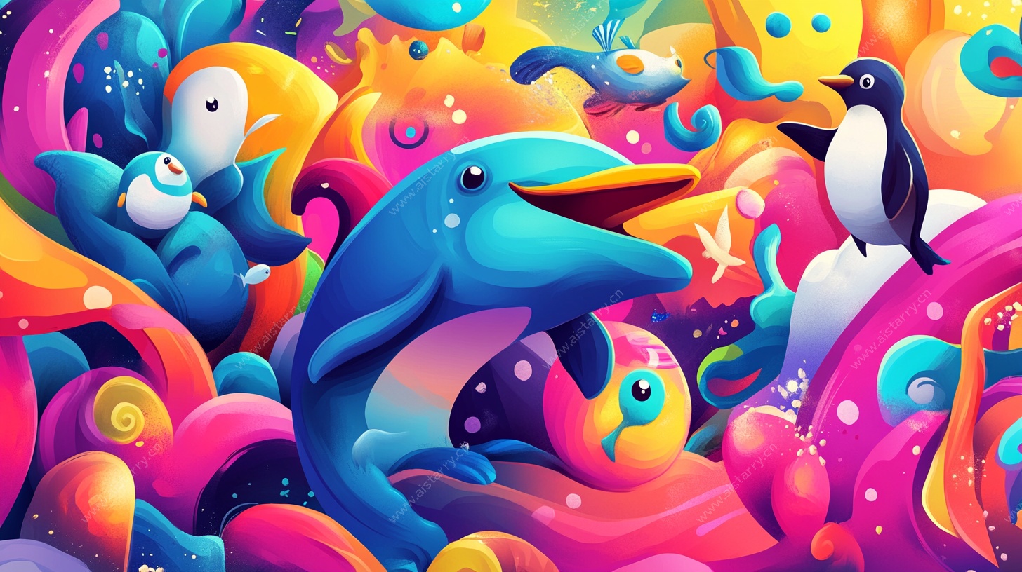 缤纷海洋动物奇幻插画