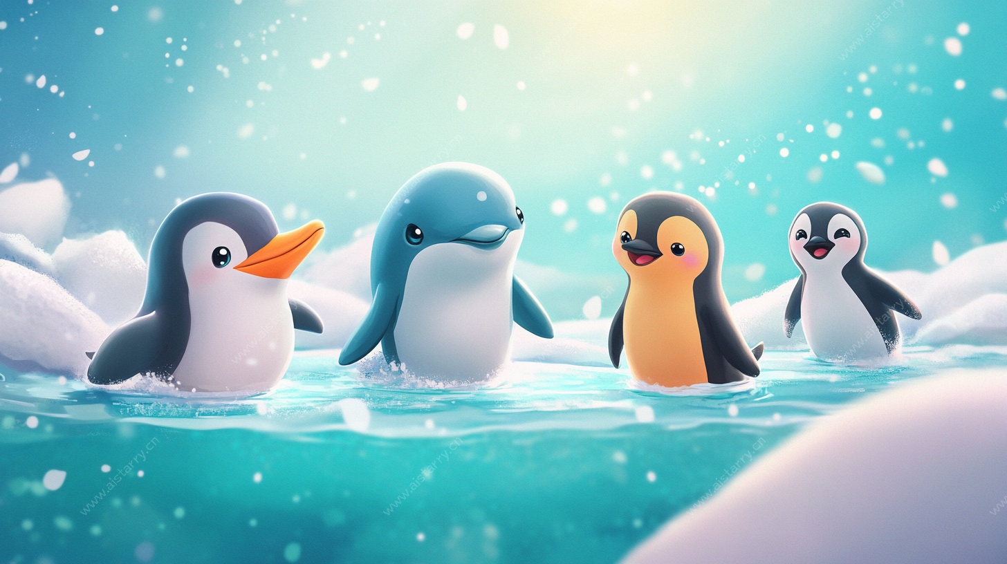 可爱企鹅与海豚的冰海奇遇