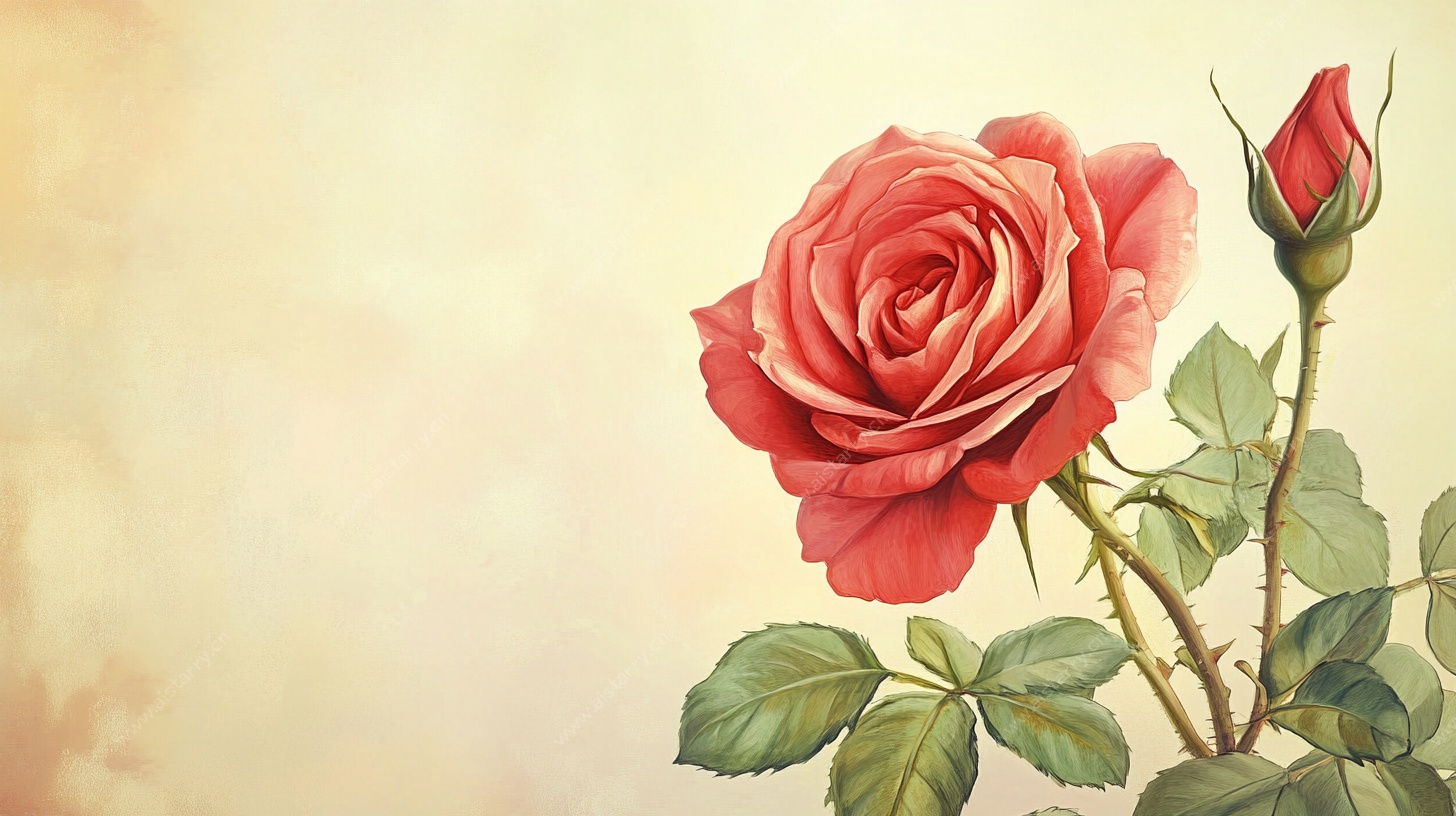 复古风单枝红玫瑰插画