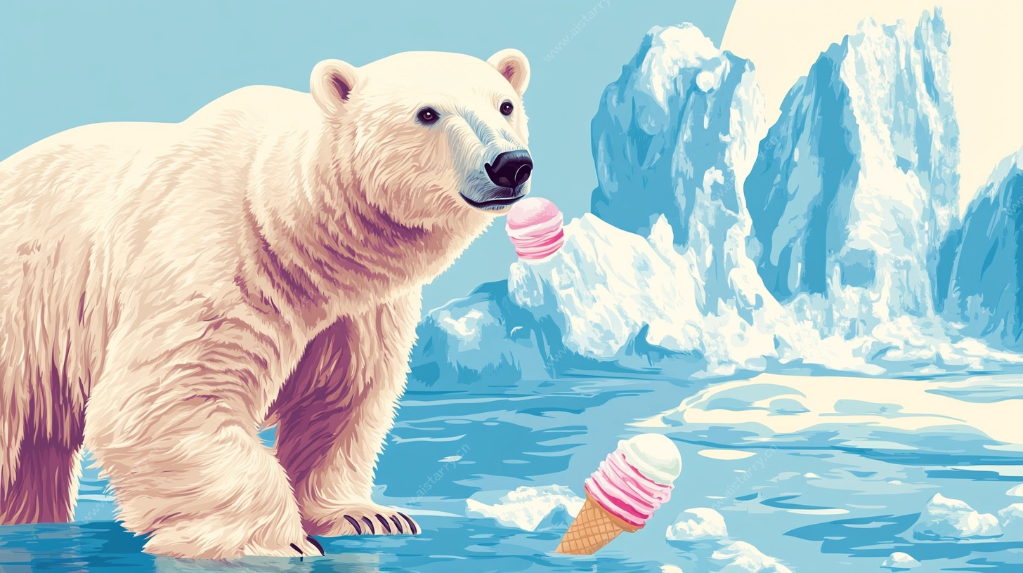 北极熊享冰淇淋奇幻景象