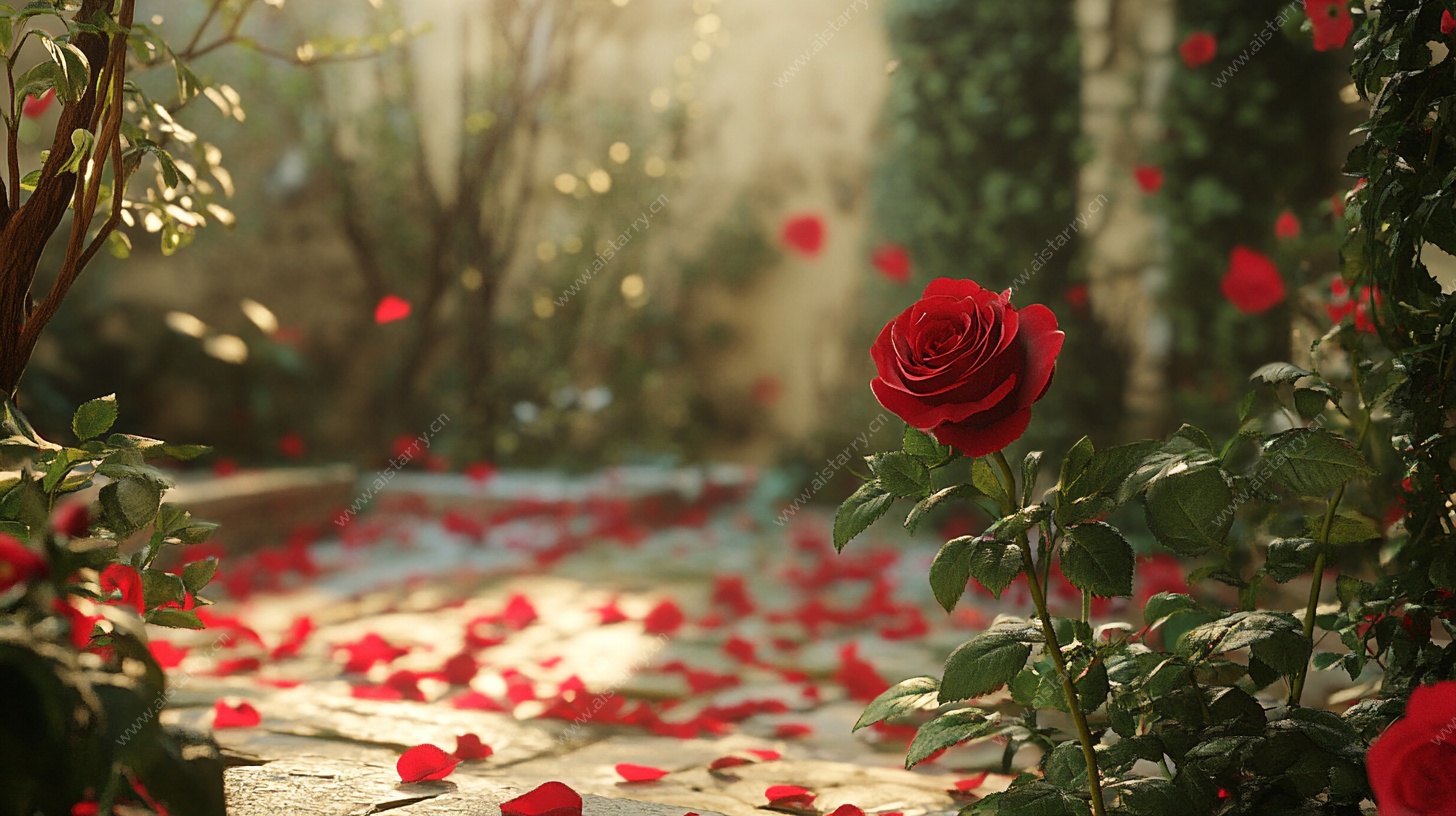 浪漫红玫瑰的静谧花园