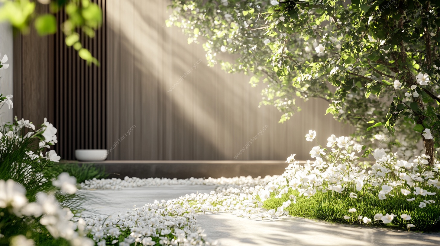 阳光洒落的静谧花园角落