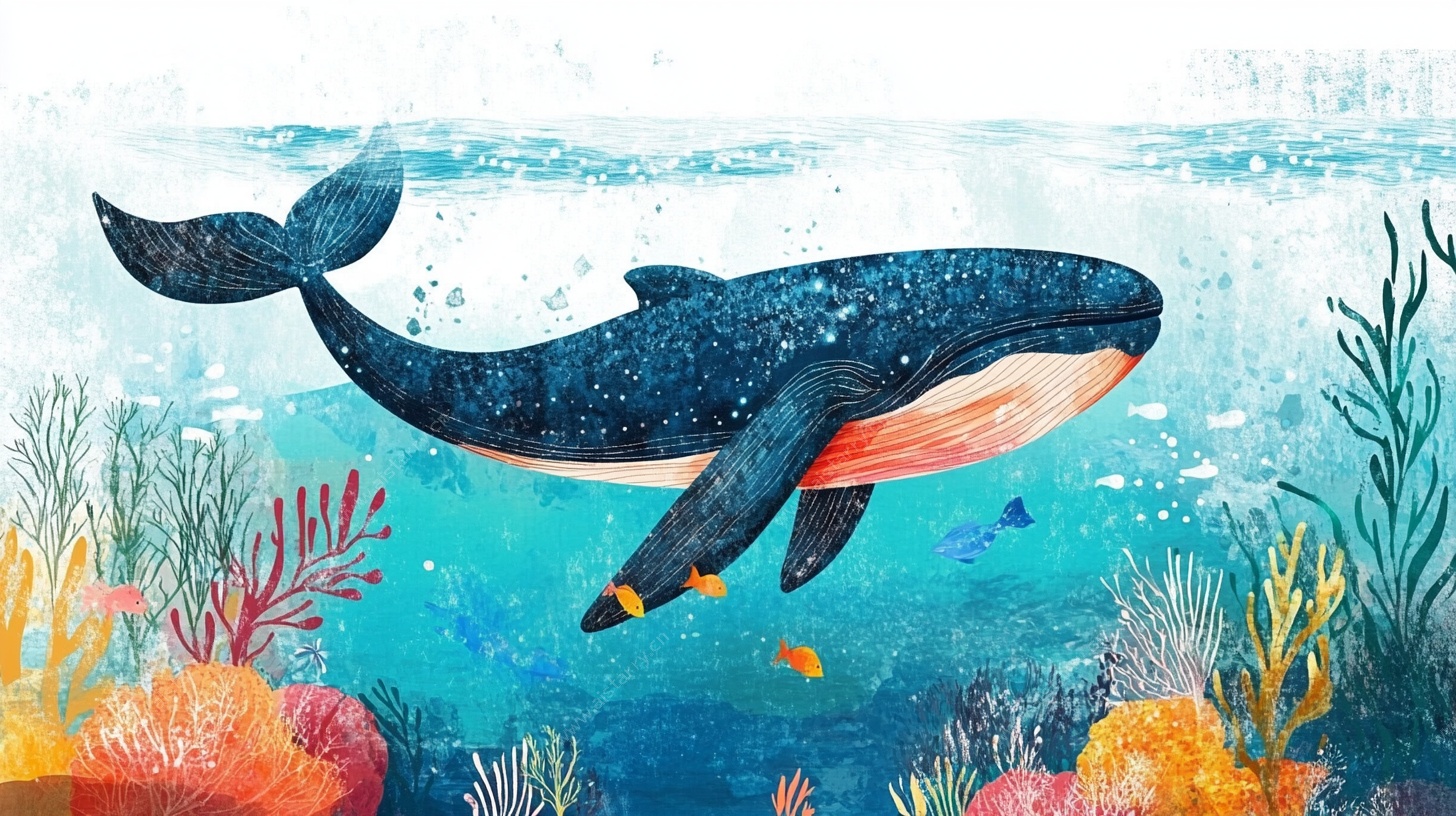 海洋中的梦幻鲸鱼插画