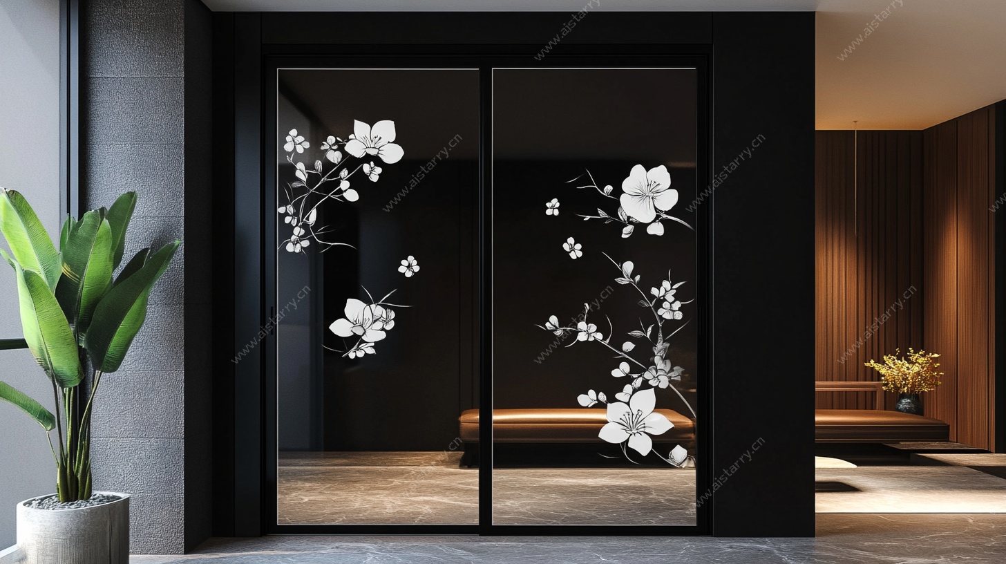 中式花纹玻璃推拉门设计