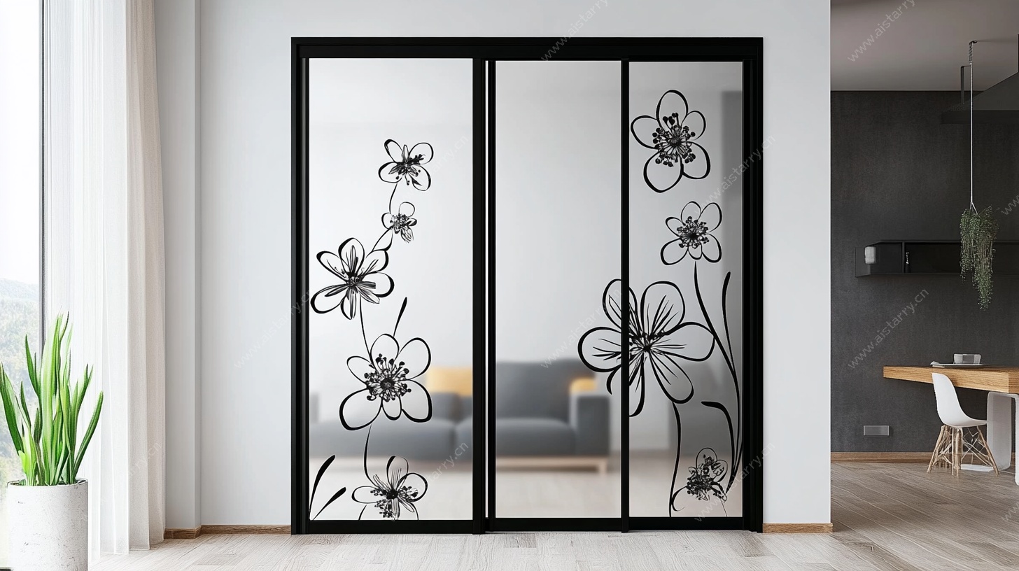 花卉图案玻璃推拉门