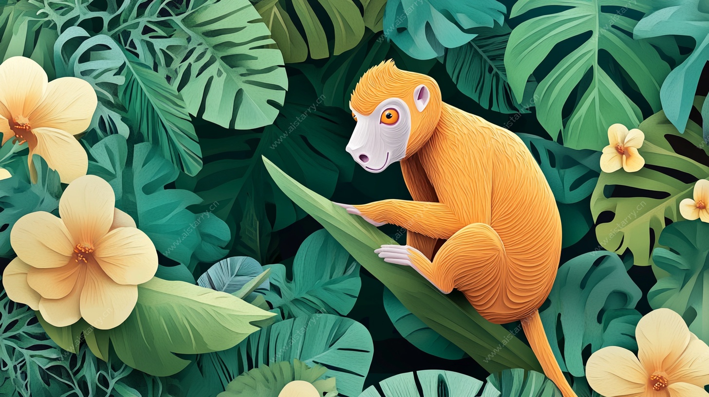 丛林中的橙猴插画
