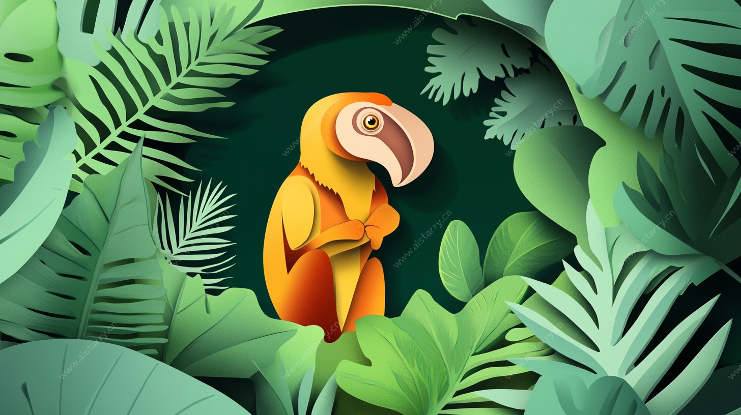 丛林中的橙鹦鹉插画