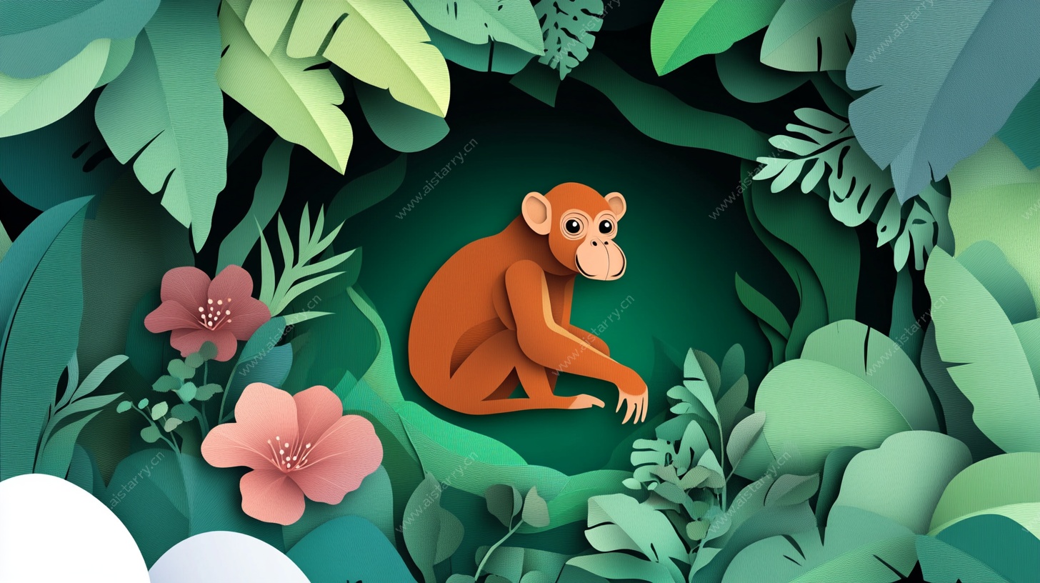 丛林中的猴子插画