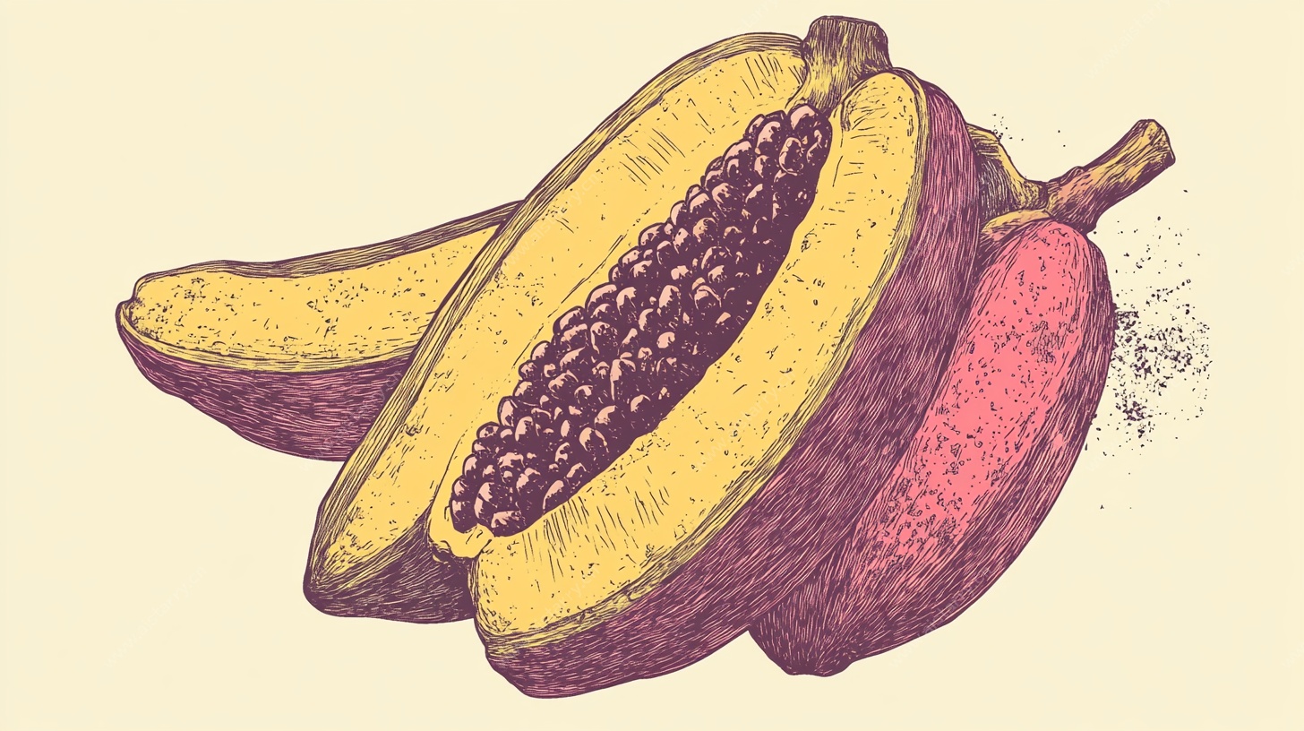 手绘木瓜果实插画