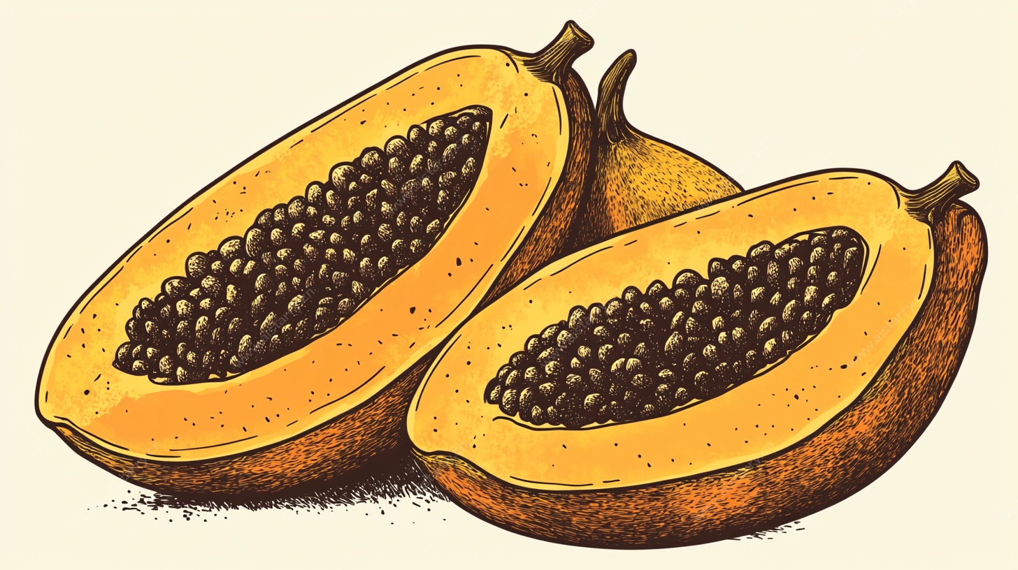 手绘切开的新鲜木瓜