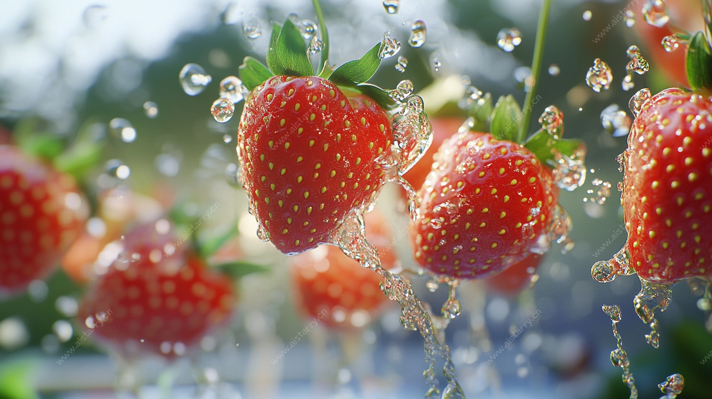 草莓入水瞬间的清新画面