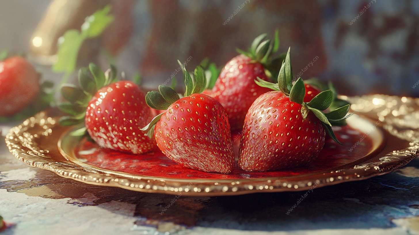 金盘上的鲜美草莓