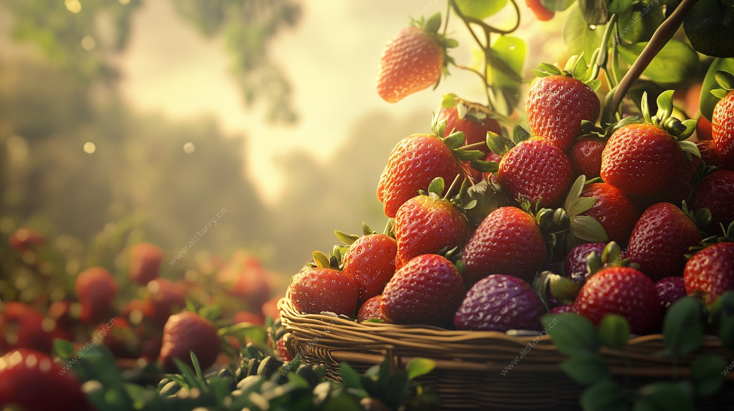 田园草莓丰收景象图