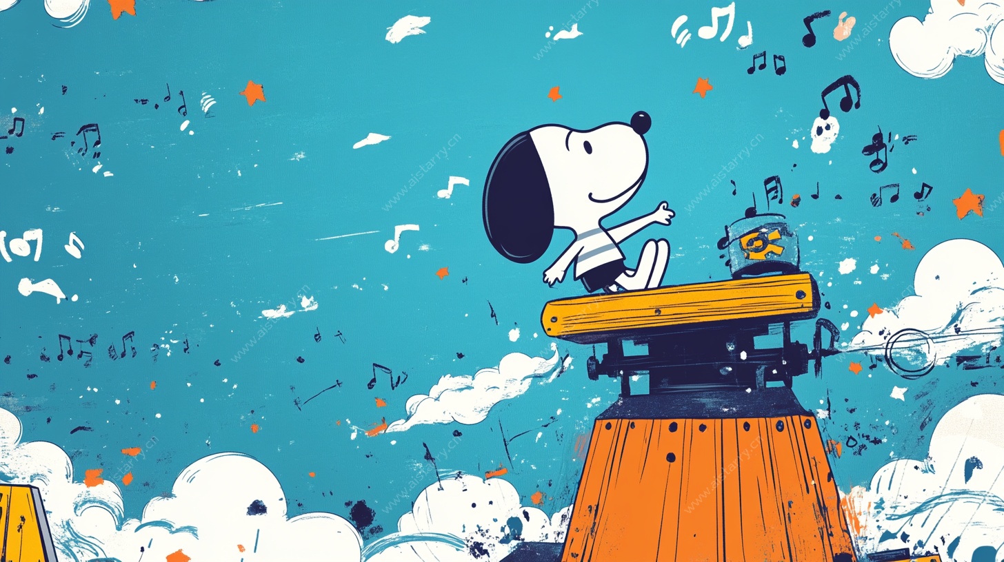 史努比弹钢琴奇幻插画