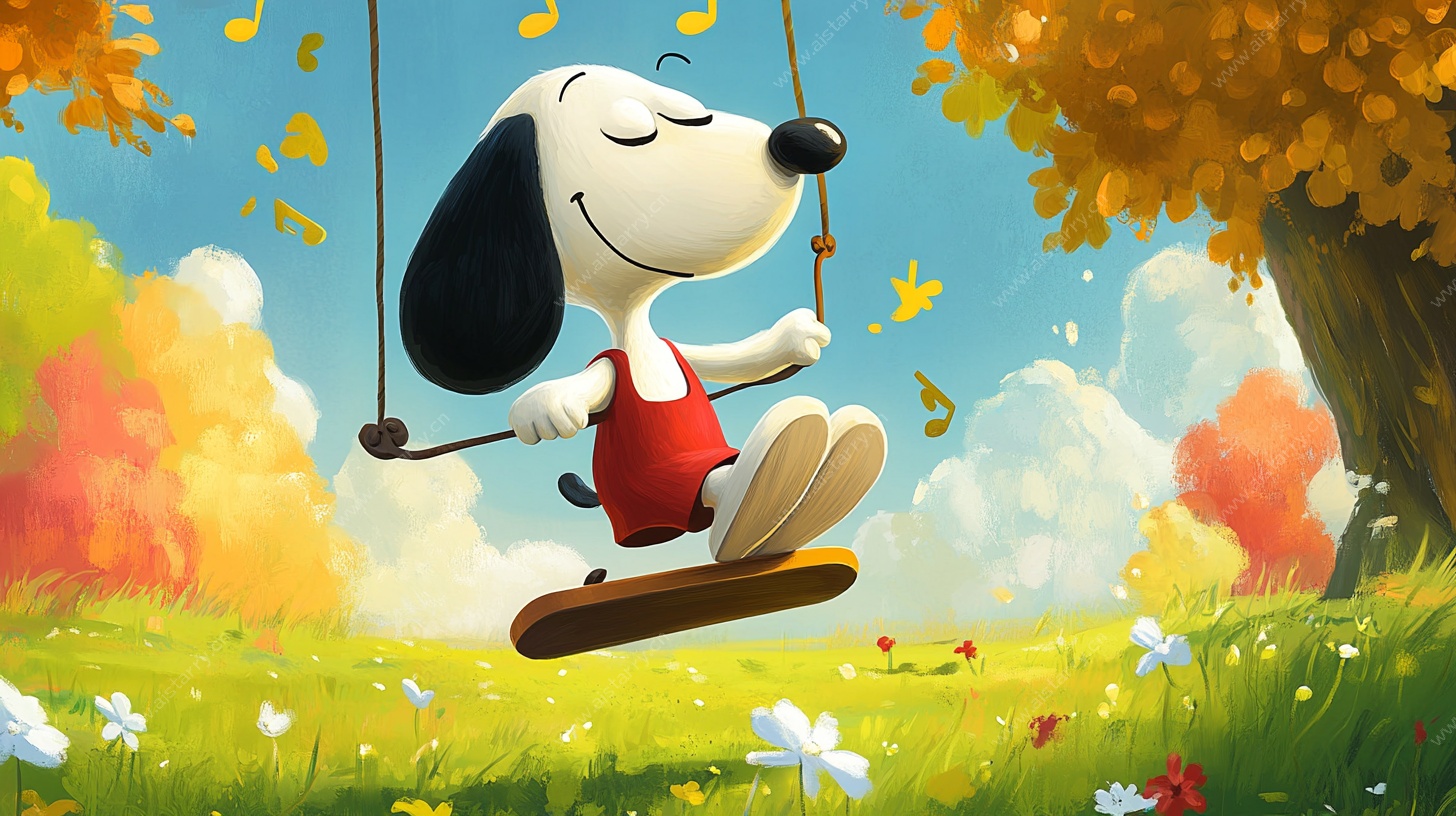史努比秋日惬意荡秋千